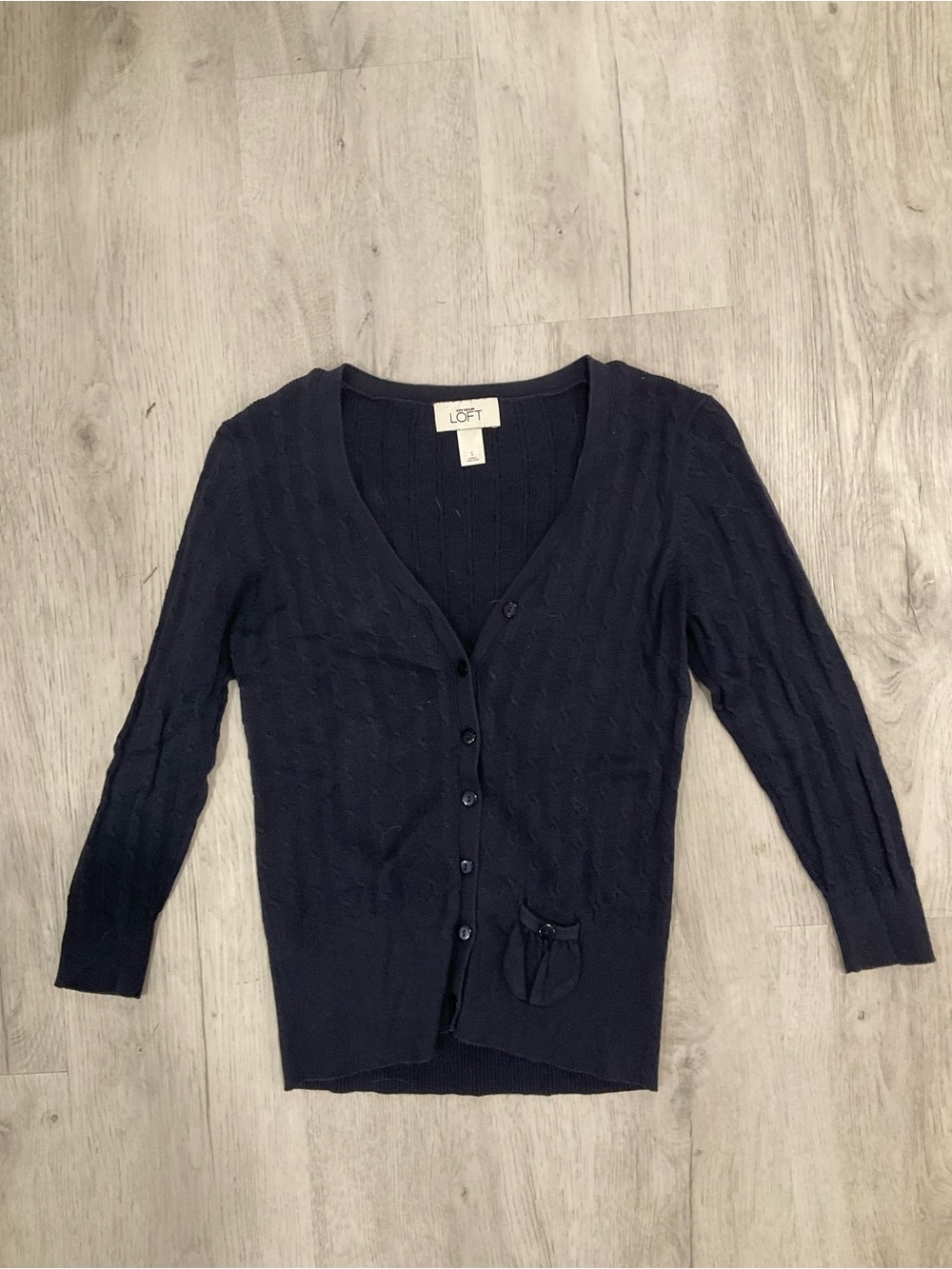 LOFT Navy Cable-Knit V-Neck Button Cardigan